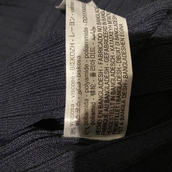 ZARA Ribbed Knit Puffy Sleeve Gold Button Front Midi Dress - Picture 7 of 7